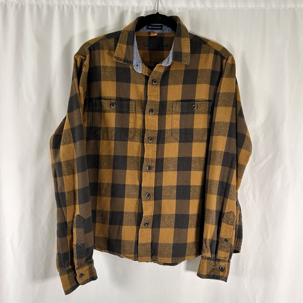 Tailor Vintage Flannel Shirt Men's Large Brown Black Plaid Luxe Performance